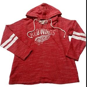 NHL DETROIT RED WINGS HOODIE Womens Size S Lace Up Retro Lightweight Sweatshirt